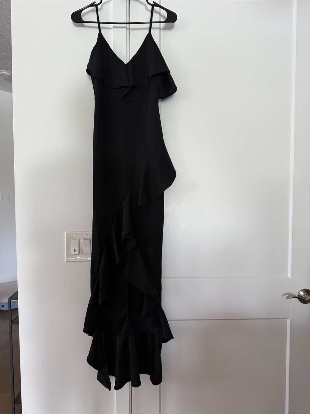 Fashion Nova Black Ruffle Maxi Slip Dress